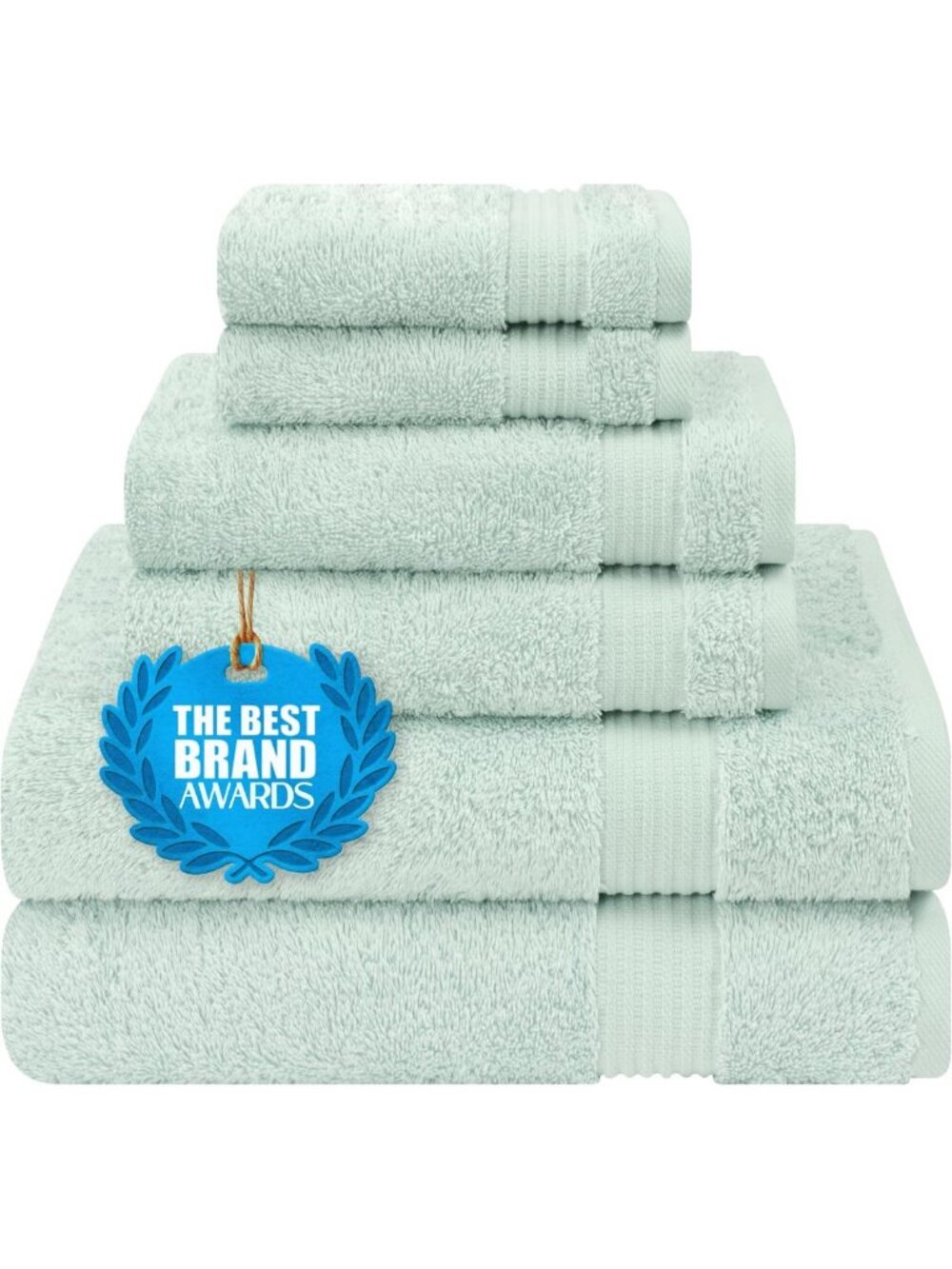 Soft 100% Cotton 6-Piece Towel Set - Absorbent Bath, Hand & Washcloths - Mint